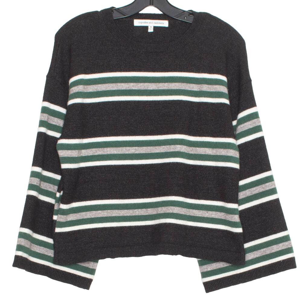 Cupcakes And Cashmere Sweater Academia Cottage Cozy Stripe Black Green Medium